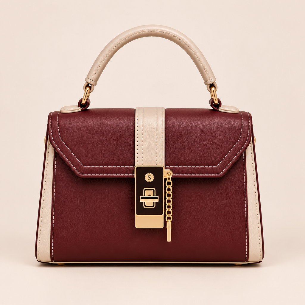 Avelora Maroon & Cream Handbag