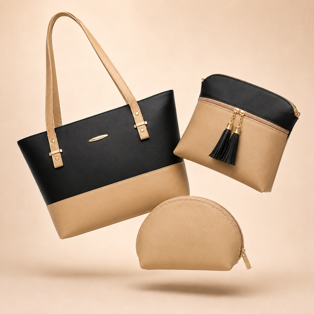 Noir Luxe 3-Piece Handbag Set