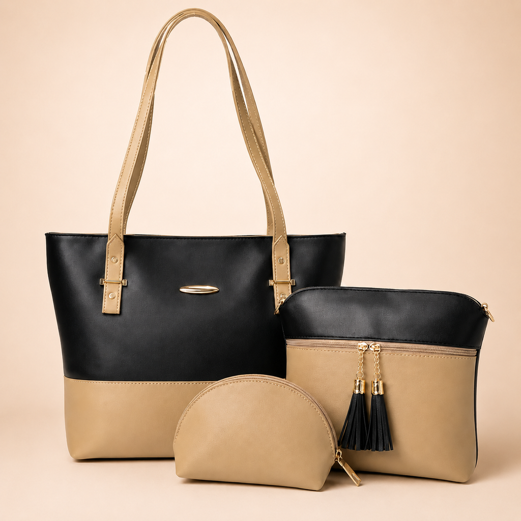 Noir Luxe 3-Piece Handbag Set